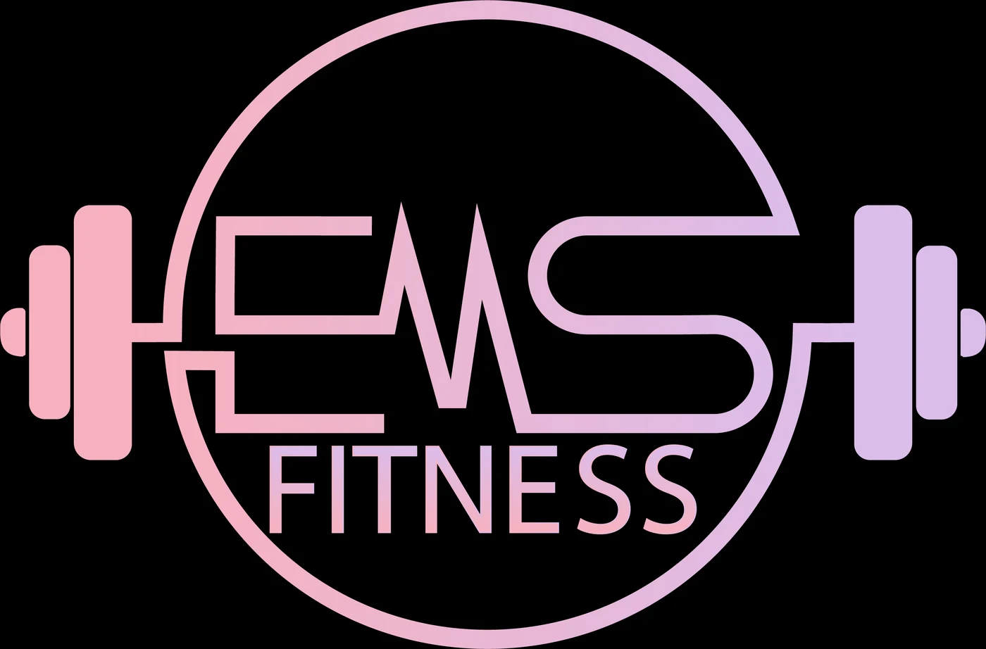 EMS Fitness logo designed by AD Digital — a barbell and heartbeat monogram in pink and lilac