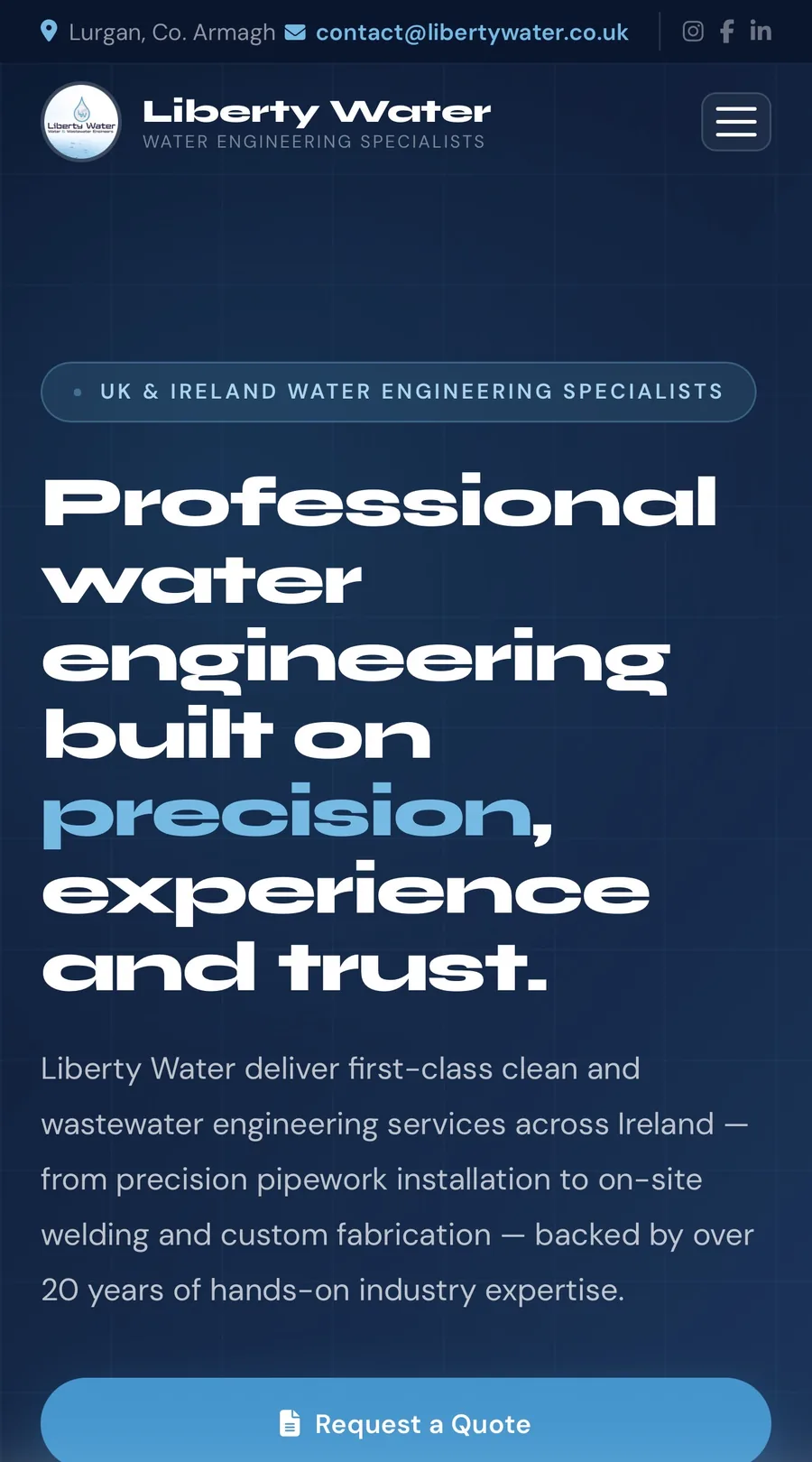 Liberty Water website designed by AD Digital, viewed on mobile